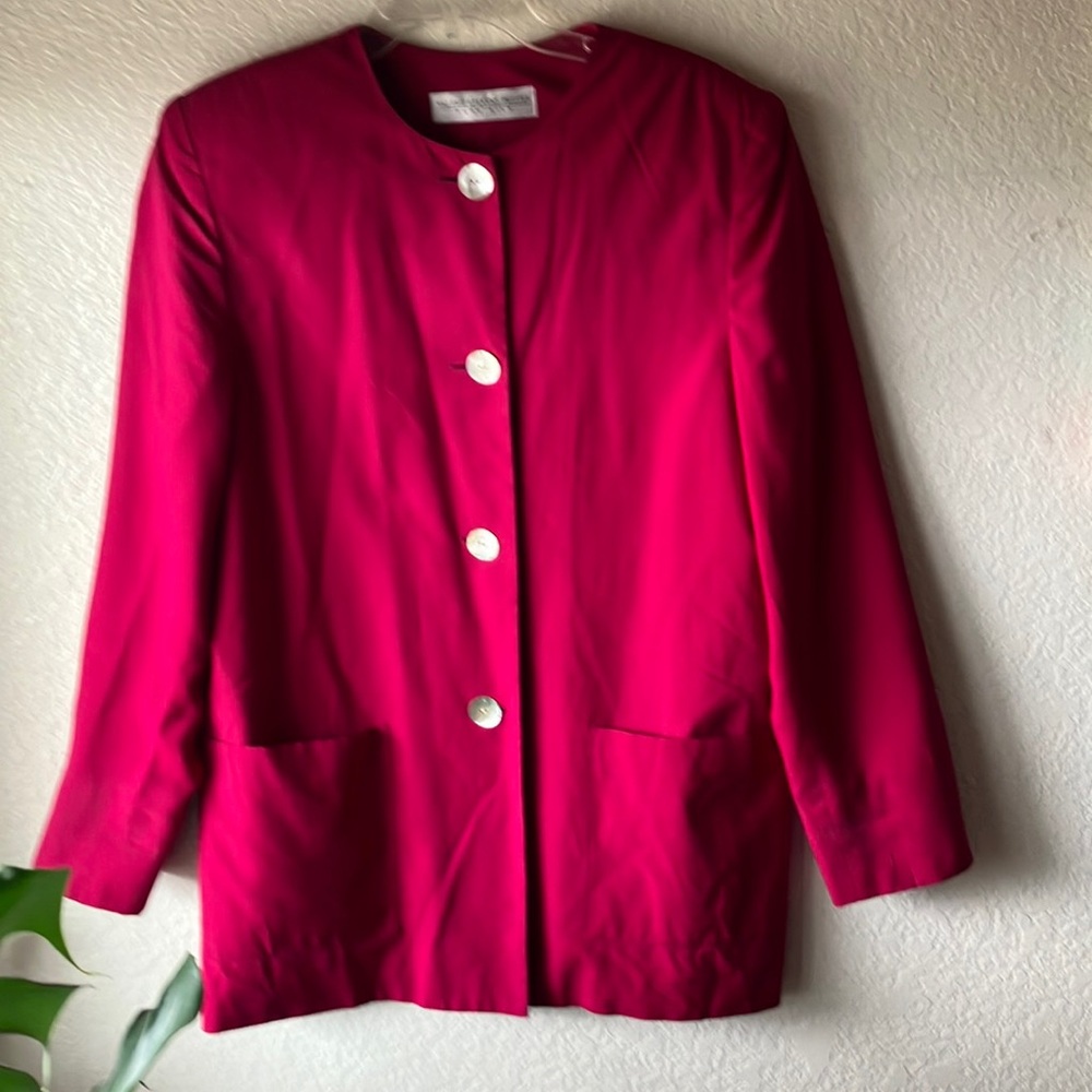 Valerie Stevens 100% Silk Fuscia w. Shell Buttons Lined w. Pads Jacket women 14
